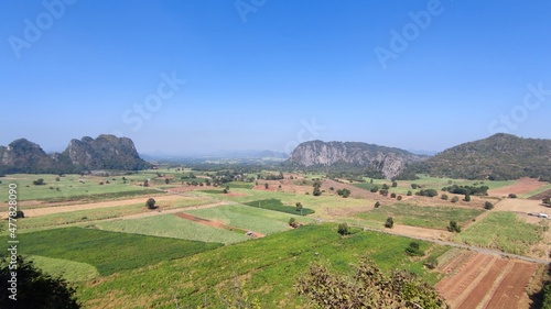 View of the countryside in Thailand from above.