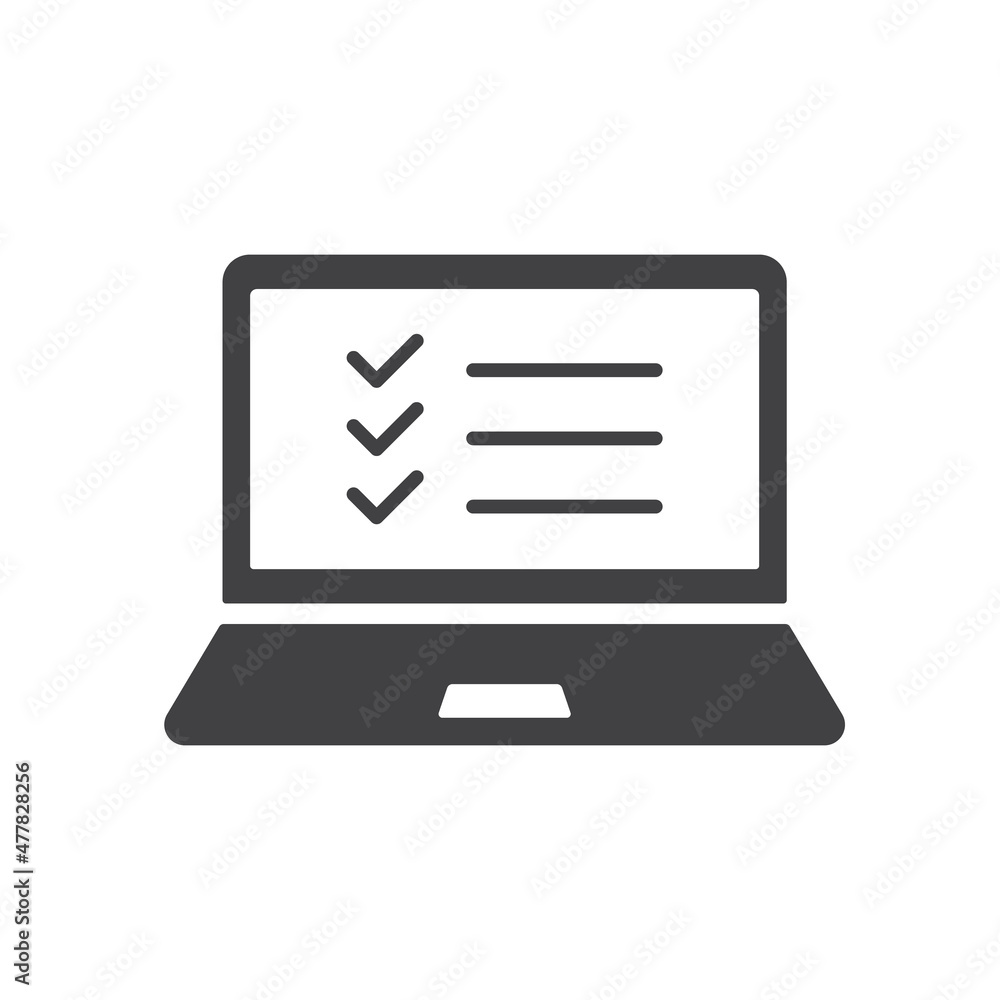laptop with check list vector icon isolated on white background. laptop with check list stock vector illustration for web, mobile app and ui design laptop with check list vector icon isolated on white background. laptop with check list stock vector illustration for web, mobile app and ui design