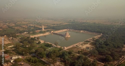 4K Aerial Footage View to the Hiran Minar Mughal era complex in Sheikhupura, Punjab, Pakistan photo