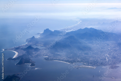 Panorama picture of Rio De Janeiro from the window of an aeroplane