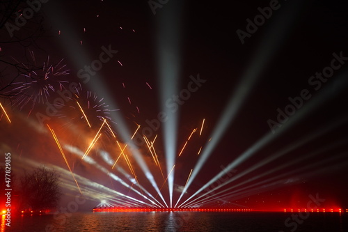 New Year's Eve 2022 laser and fireworks multimedia show in Titan park in Bucharest