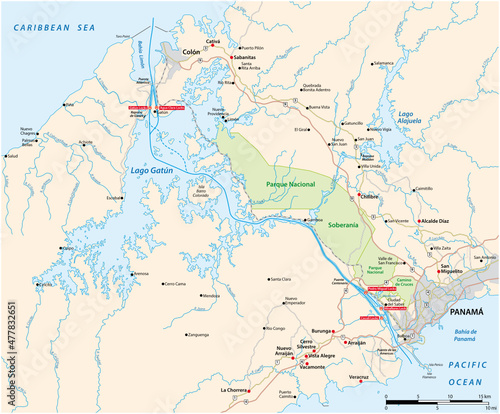Vector map of the 82 kilometer long waterway Panama Canal  Panama