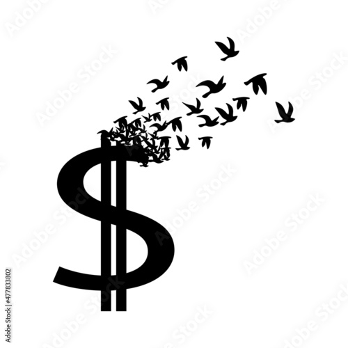 Dollar loses its value symbol, concept of devaluation, icon vector illustration