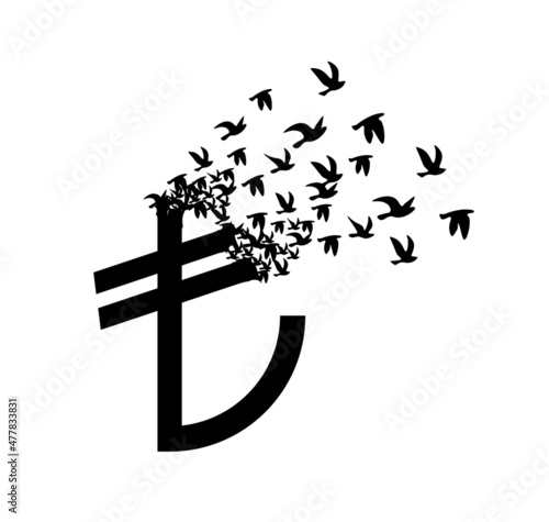 Turkish lira loses its value symbol, concept of devaluation, icon vector illustration