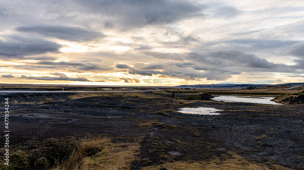 sunset over the river Iceland