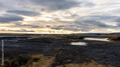sunset over the river Iceland