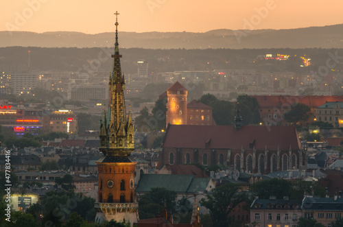 Wawel i zachód słońca - panorama Krakowa, Polska