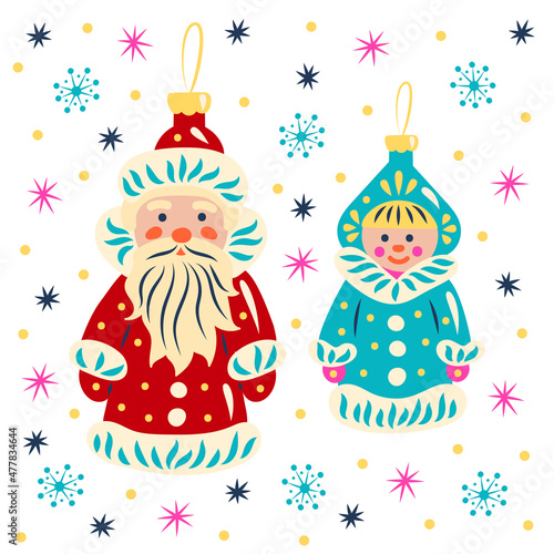 Soviet New year tree toys Ded Moroz and Snegurochka.