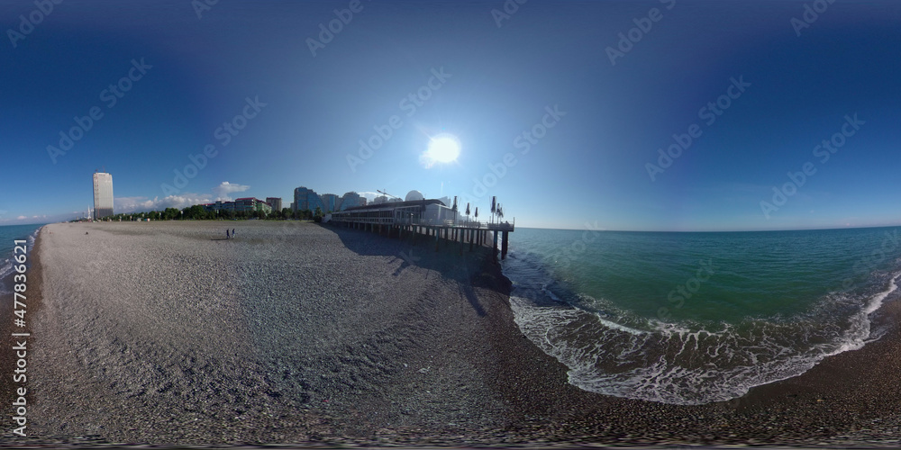 Batumi, Georgia - November 4, 2021: 360 panorama of the Black Sea coast