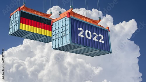 Trading 2022. Freight container with German national flag. 3D Rendering 
