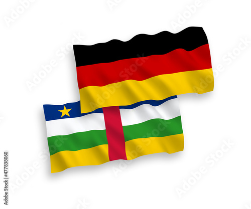National vector fabric wave flags of Germany and Central African Republic isolated on white background. 1 to 2 proportion.