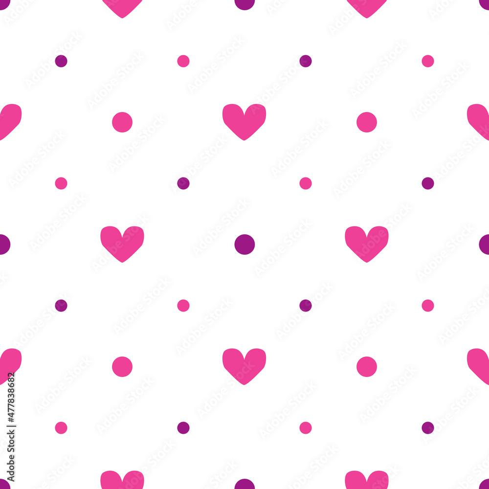 Seamless vector pattern with cute love hearts on white background. Simple Valentines day wallpaper design. Decorative romantic fashion textile texture.