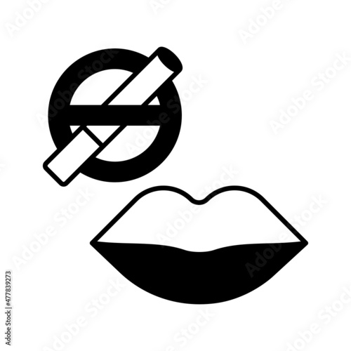 Human Lips with Anti-Smoking Signage Concept Vector Icon Design, No Tobacco day Symbol, Quit smoking Sign, Cigarette or Smoker Stock Illustration