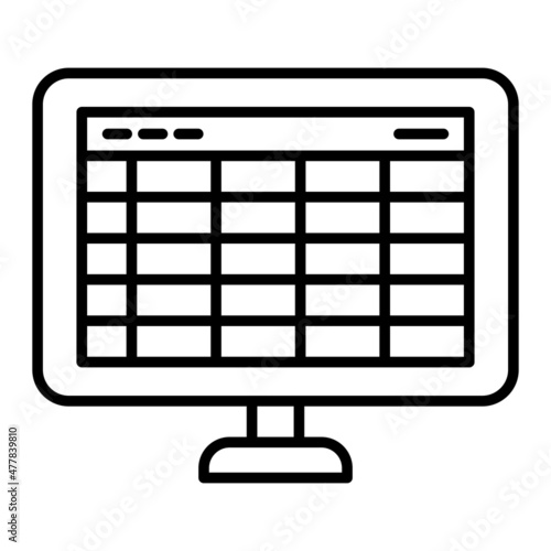 Spreadsheet  Vector Outline Icon Isolated On White Background