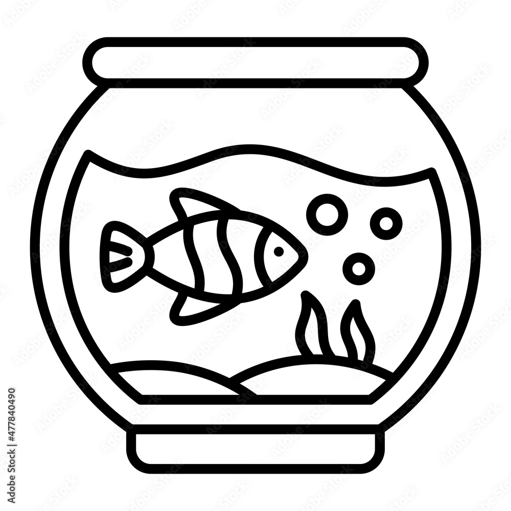 Fish Bowl Vector Outline Icon Isolated On White Background Fish Bowl Vector Outline Icon Isolated On White Background