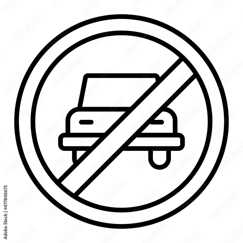 No Car Vector Outline Icon Isolated On White Background No Car Vector Outline Icon Isolated On White Background