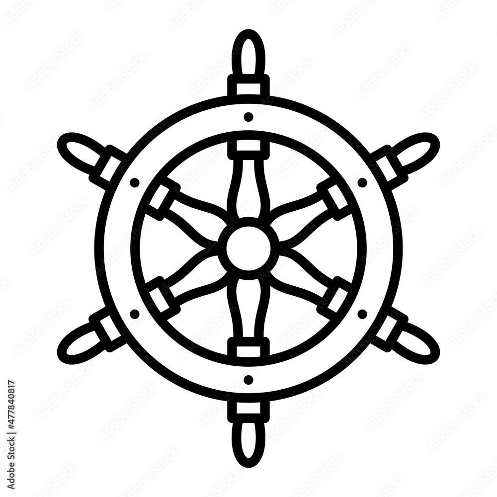 Ship Wheel  Vector Outline Icon Isolated On White Background