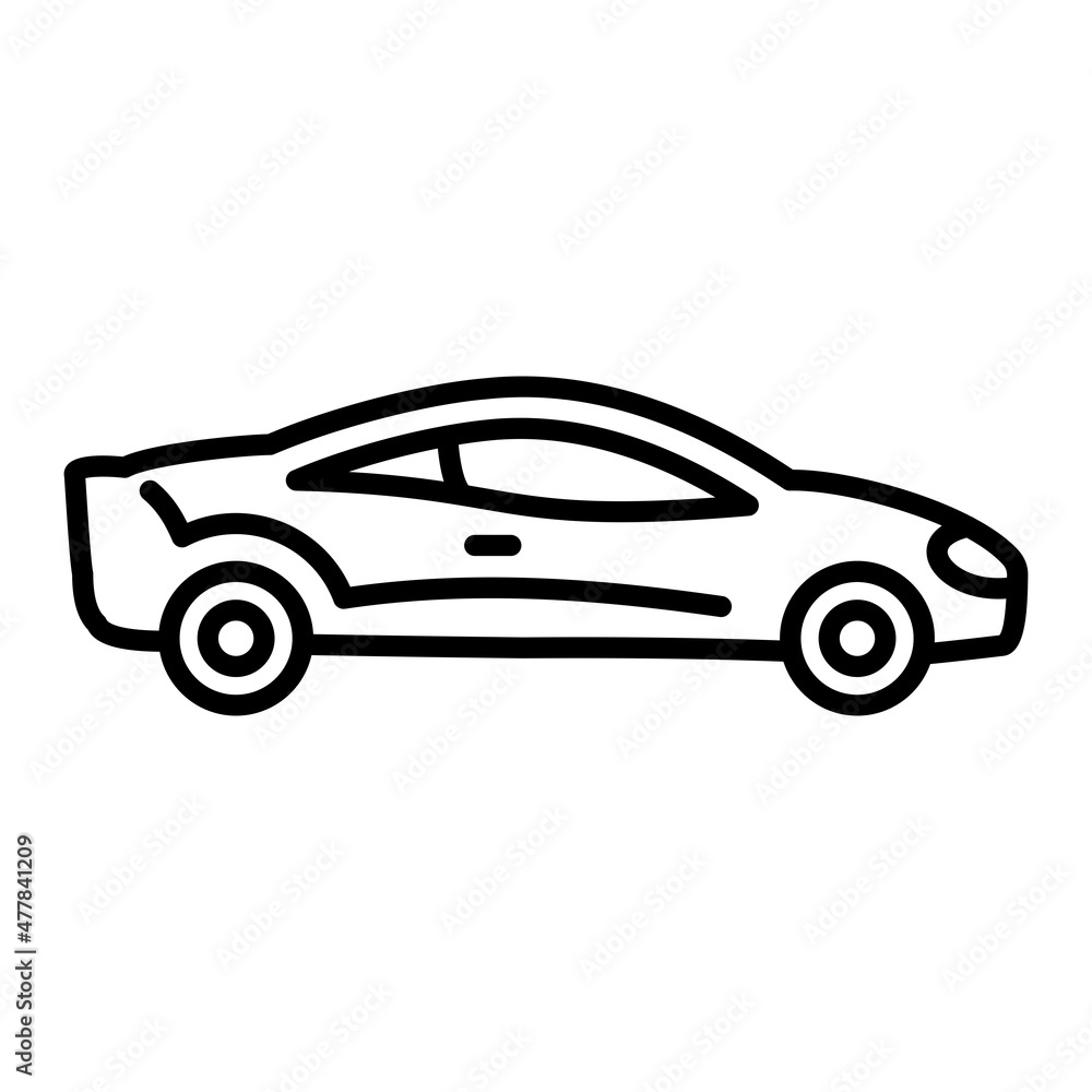 Sports Car Vector Outline Icon Isolated On White Background