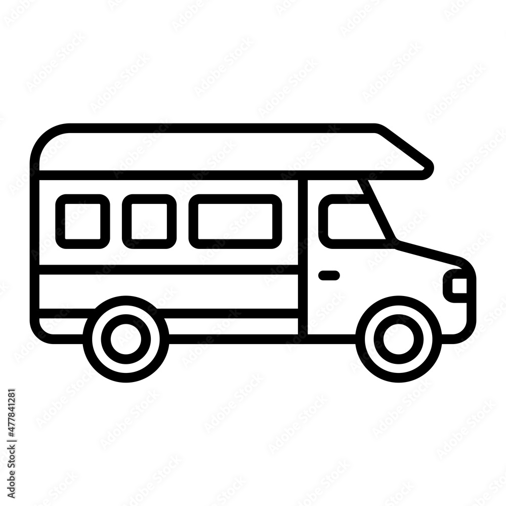 Camper Van Vector Outline Icon Isolated On White Background