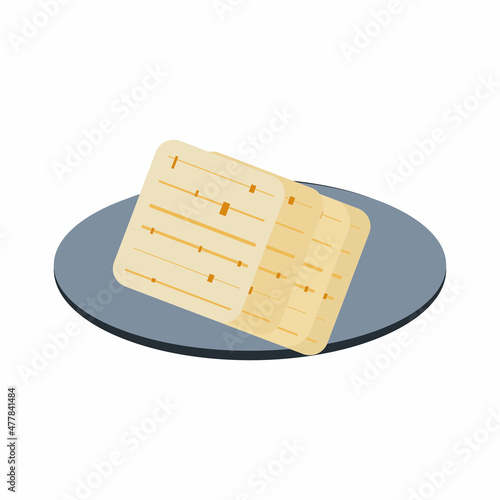 Happy Passover Holiday - Matzah symbol isolated on white, matzah - Jewish traditional bread for Passover seder ceremony, pesach plate, prayer book, jewish food, family, matza icon, logo religion sign