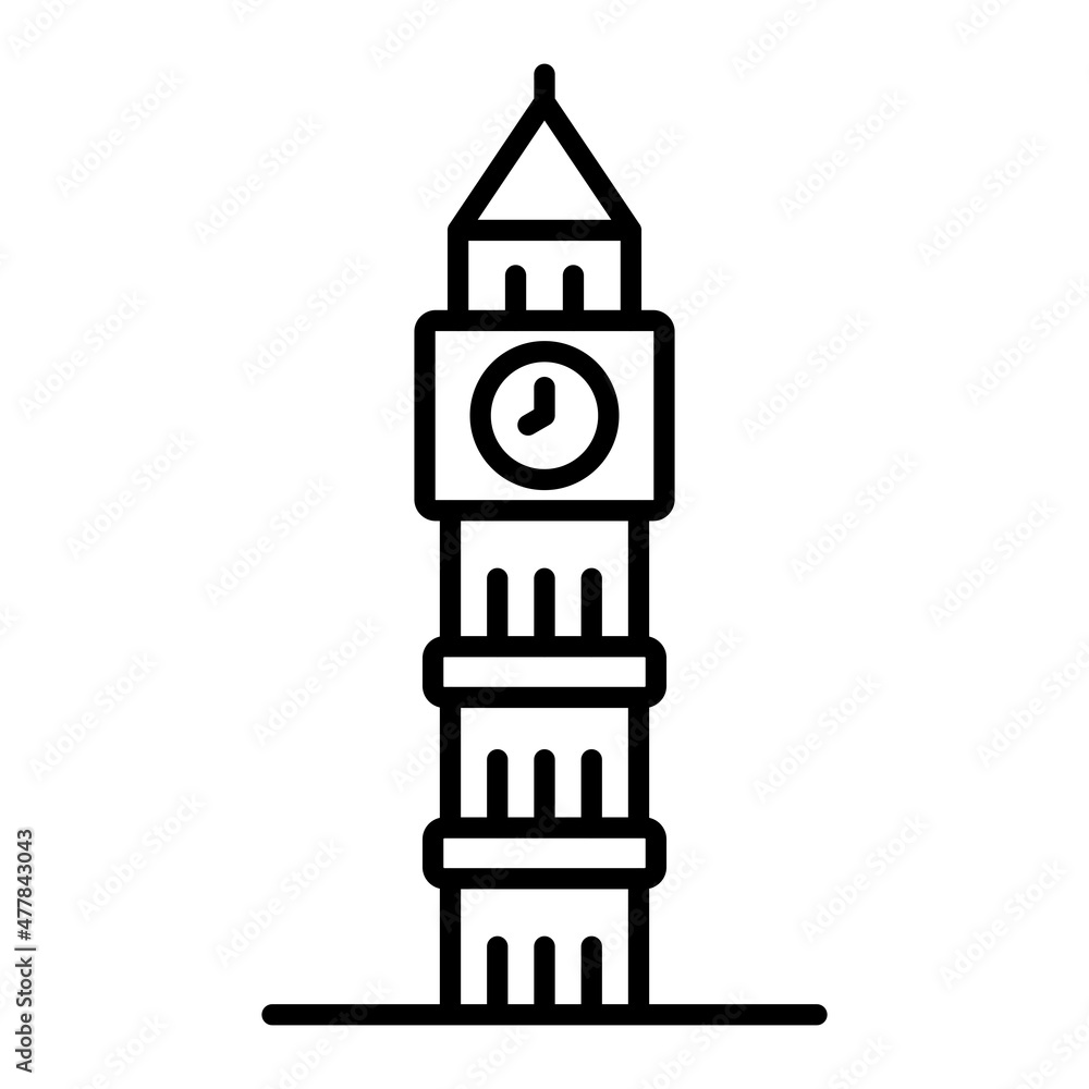 Big Ben Vector Outline Icon Isolated On White Background