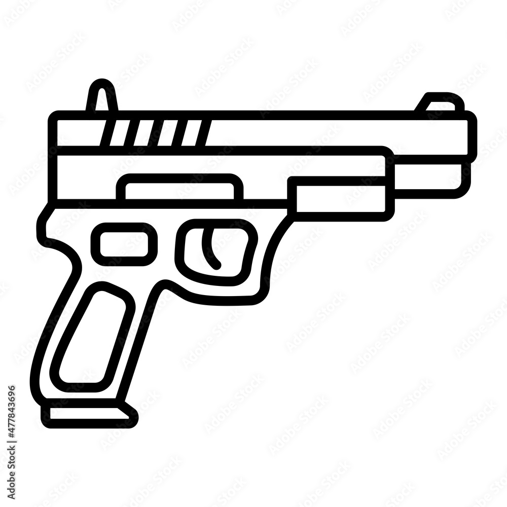 Gun Vector Outline Icon Isolated On White Background