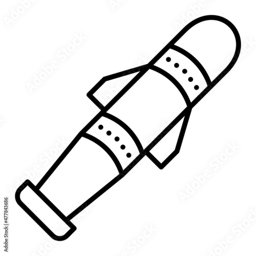 Torpedo Vector Outline Icon Isolated On White Background
