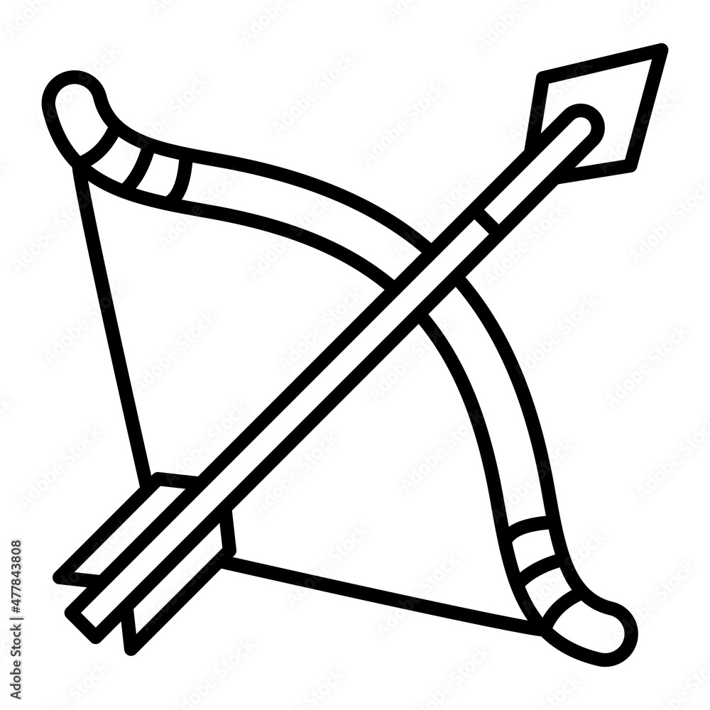 Bow And Arrow Vector Outline Icon Isolated On White Background Bow And Arrow Vector Outline Icon Isolated On White Background