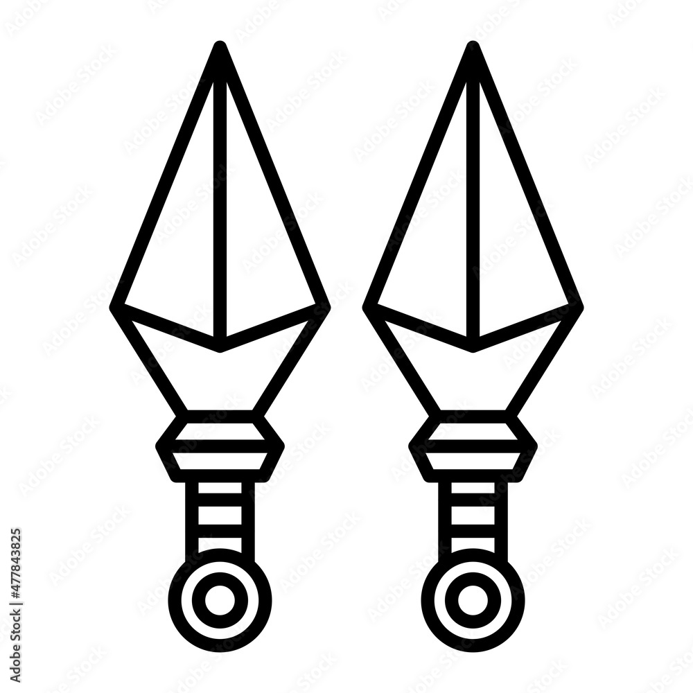 Kunai Vector Outline Icon Isolated On White Background