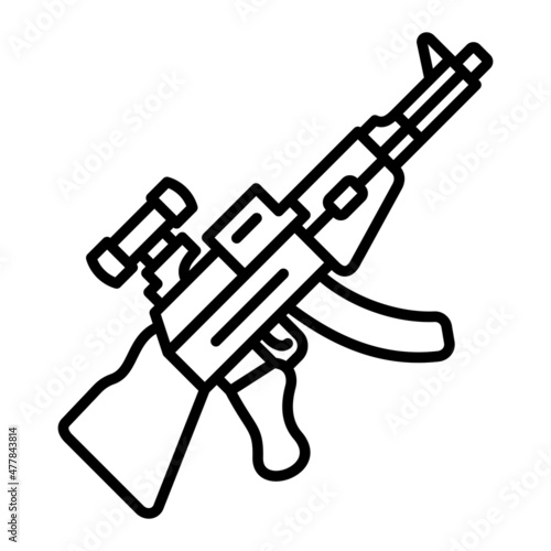 Assault Rifle Vector Outline Icon Isolated On White Background