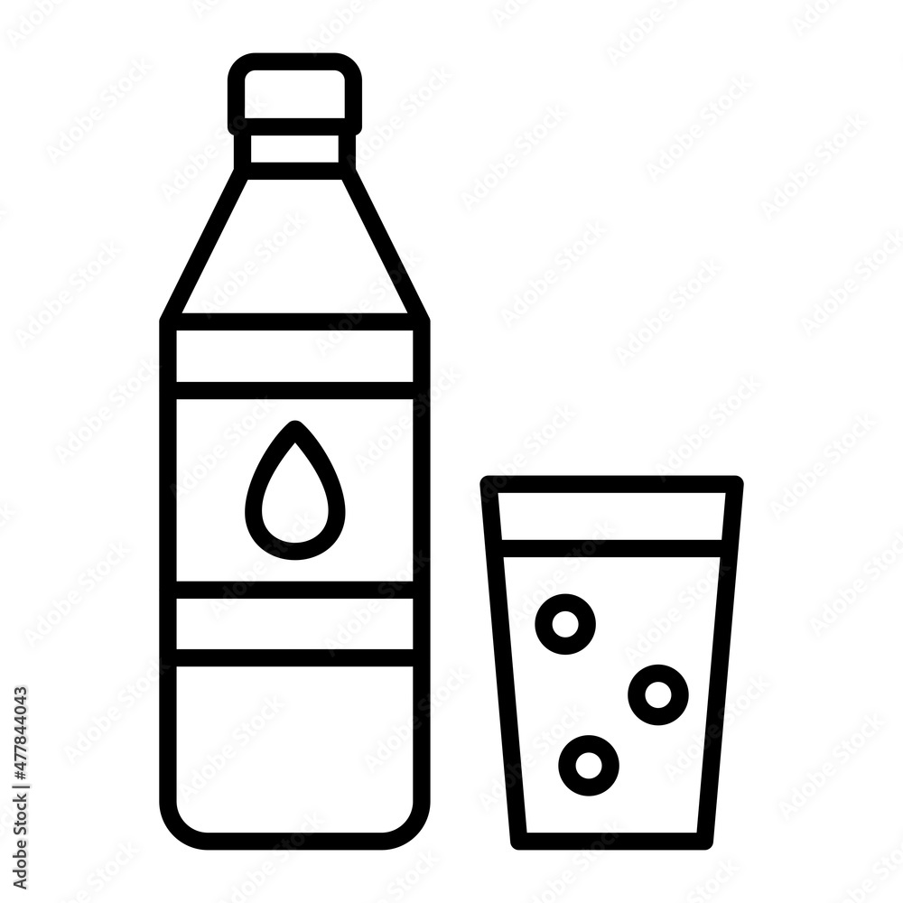 Bottle And Glass Vector Outline Icon Isolated On White Background Bottle And Glass Vector Outline Icon Isolated On White Background