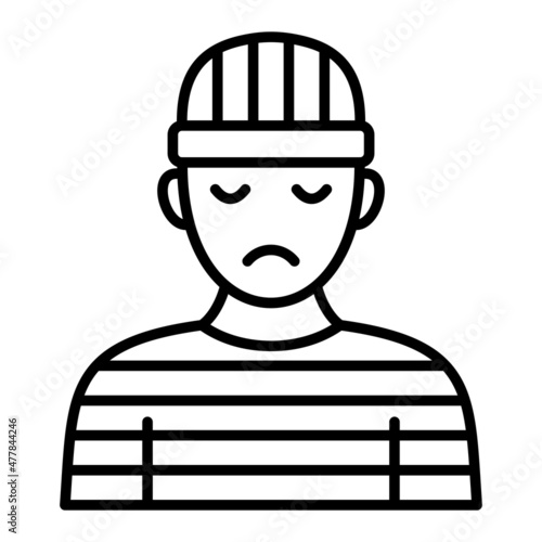 Convict Vector Outline Icon Isolated On White Background