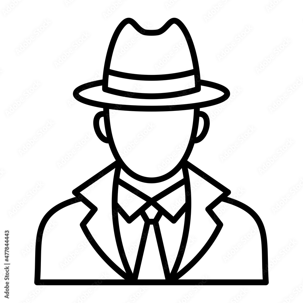 Detective Vector Outline Icon Isolated On White Background