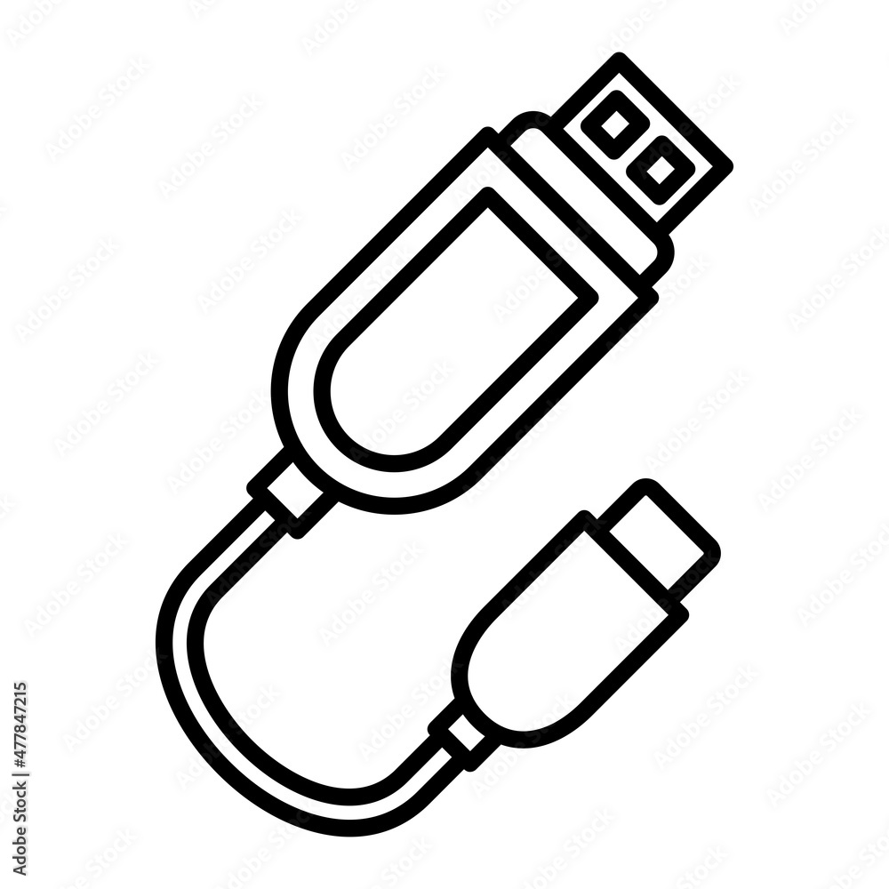 Usb Cable Vector Outline Icon Isolated On White Background Usb Cable Vector Outline Icon Isolated On White Background