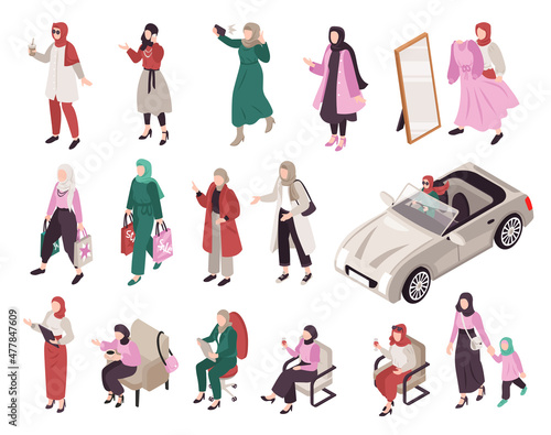 Muslim Female People Isometric Set
