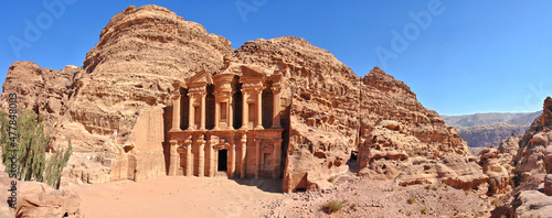 Ad Deir - Monumental building carved out of rock in the ancient Jordanian city of Petra called Monastery photo