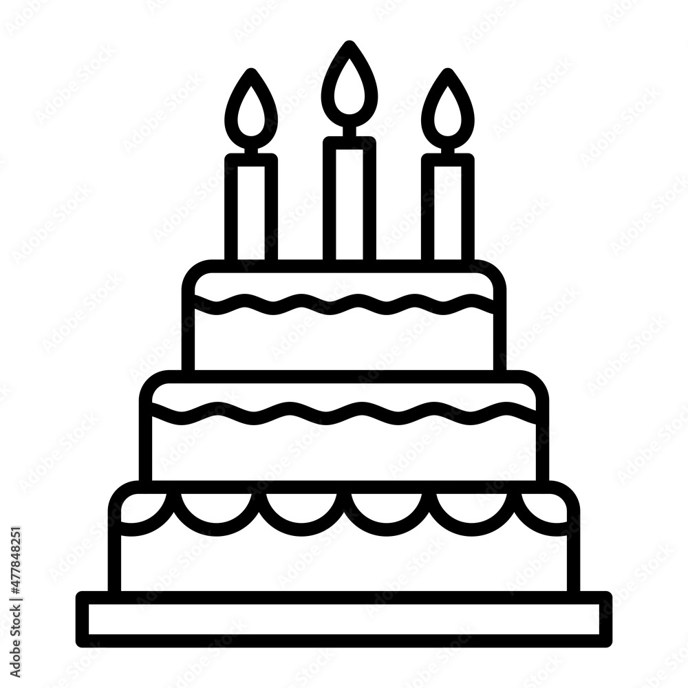 Birthday Cake Vector Outline Icon Isolated On White Background Birthday Cake Vector Outline Icon Isolated On White Background