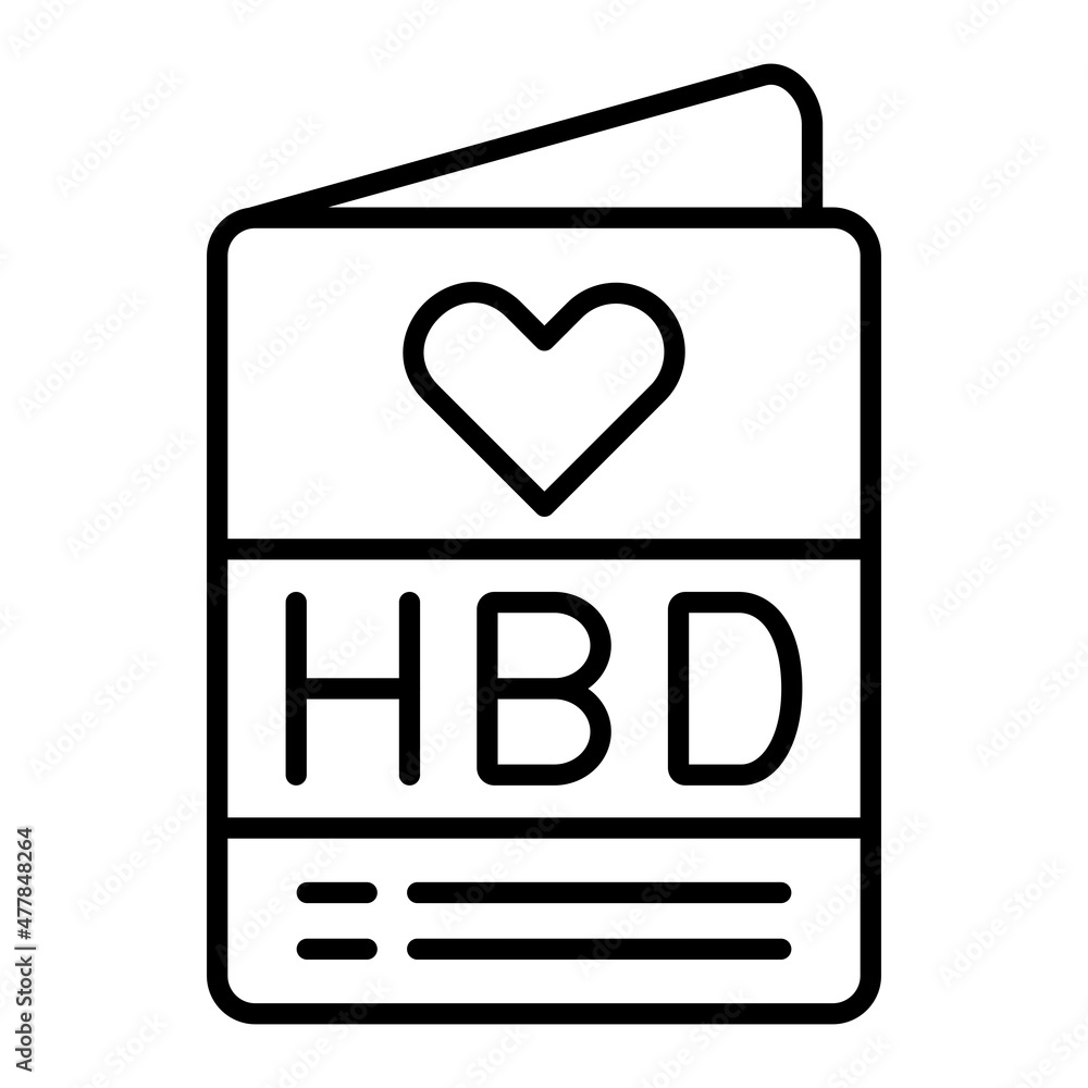 Birthday Card Vector Outline Icon Isolated On White Background Birthday Card Vector Outline Icon Isolated On White Background