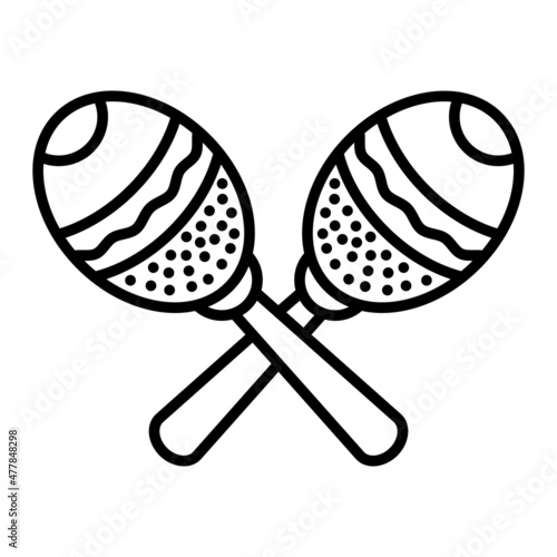 Maracas Vector Outline Icon Isolated On White Background