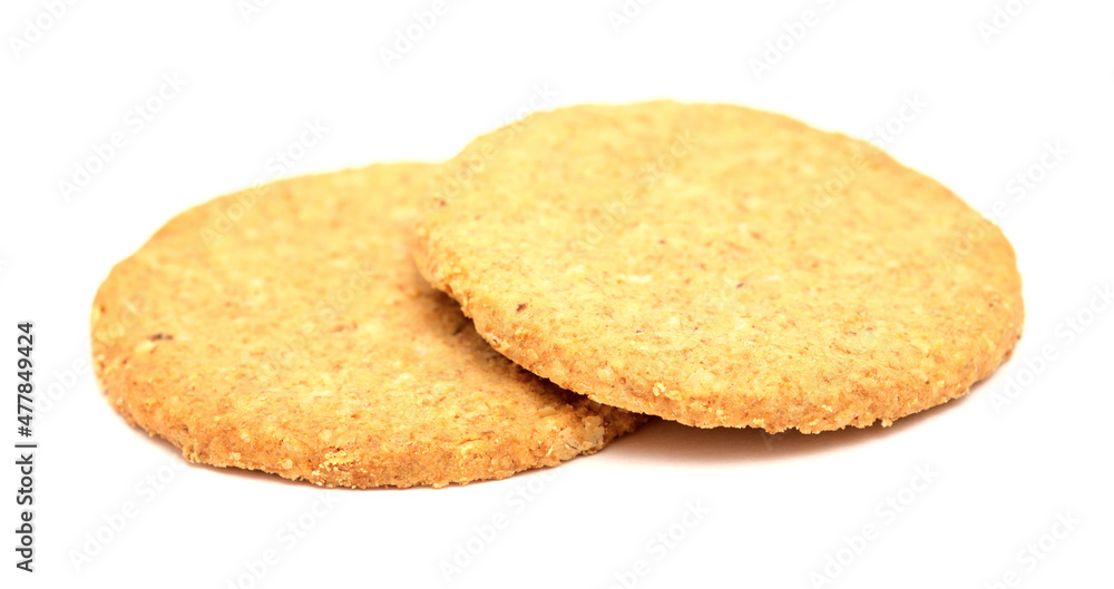 Round baked oatcakes isolated on white background
