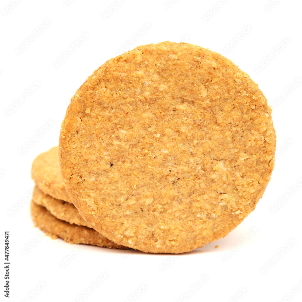 Round baked oatcakes isolated on white background Round baked oatcakes isolated on white background