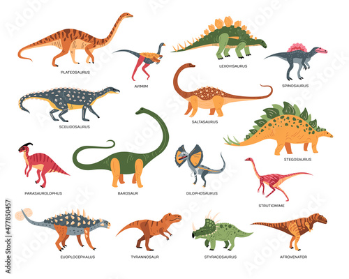 Fototapeta Naklejka Na Ścianę i Meble -  Colorful Dinosaurs Icons Collection