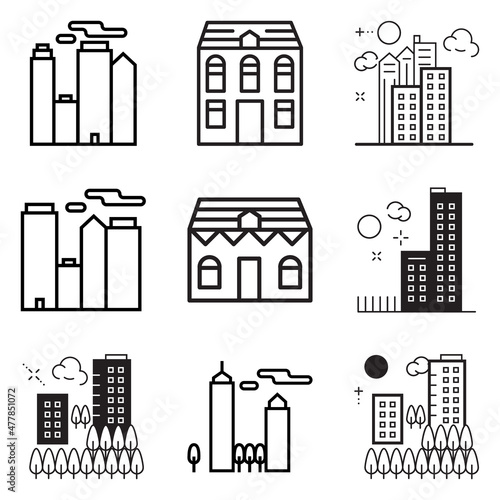 City Buildings Flat Icon Set Isolated