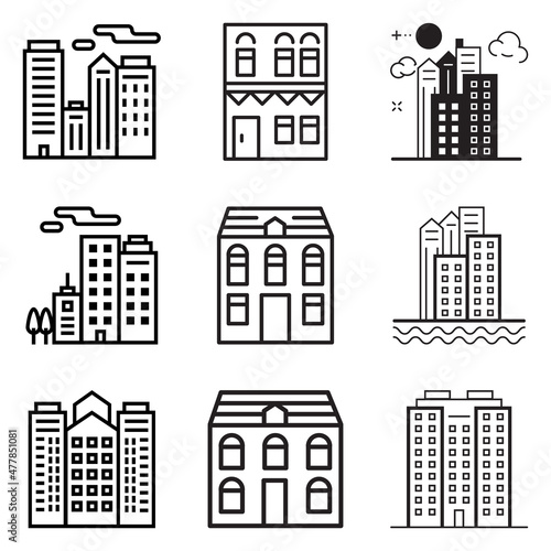 City Buildings Flat Icon Set Isolated