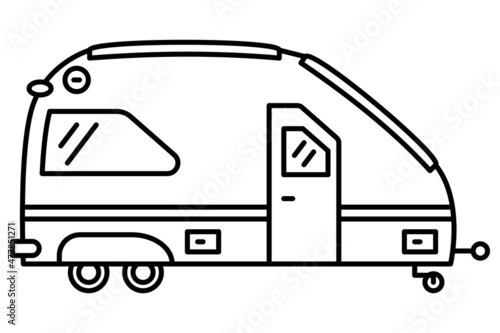 Motorhome with glass on the roof. A recreational vehicle. Family camping, traveling outside. Vector icon, outline, isolated