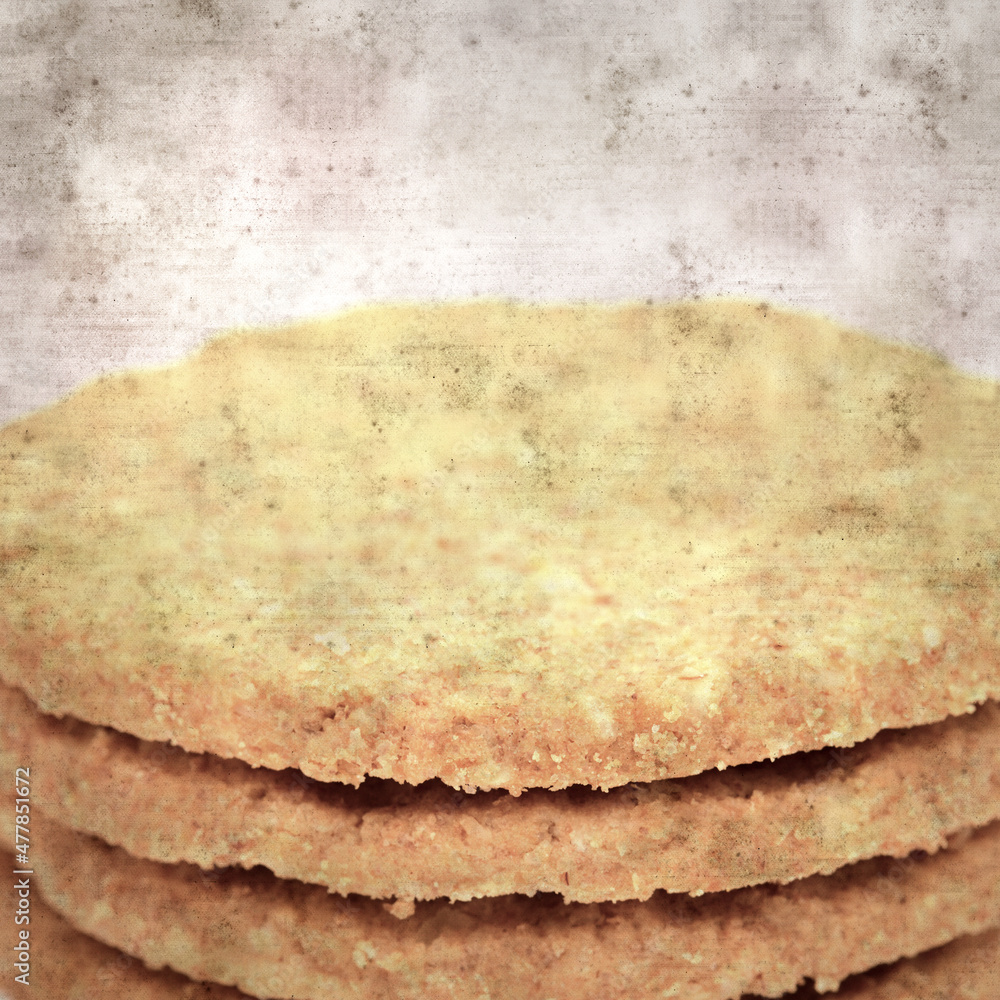 square stylish old textured paper background with round baked oatcakes square stylish old textured paper background with round baked oatcakes