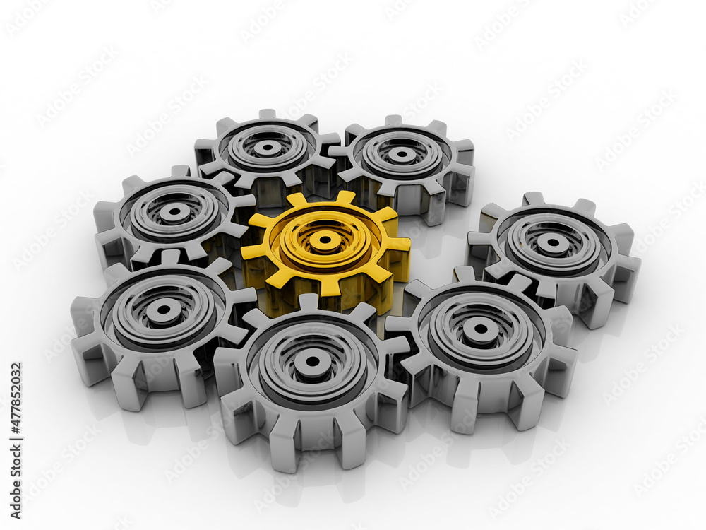 3D rendering illustration. gears on a white background 3D rendering illustration. gears on a white background