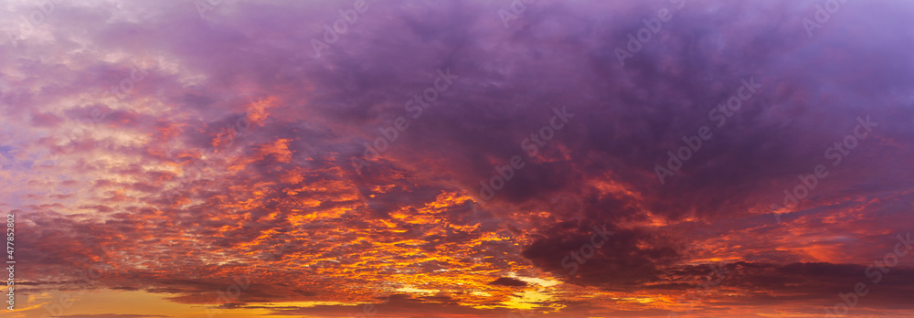 Panorama background of Cloudy sky and sunlight at twilight time