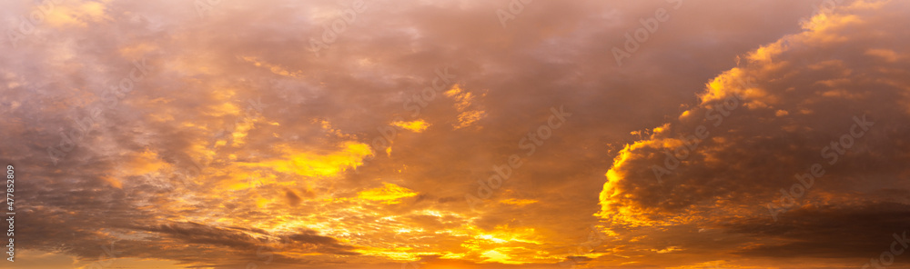 Panorama background of Cloudy sky and sunlight at golden hour time Panorama background of Cloudy sky and sunlight at golden hour time