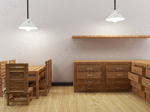 interior kitchen room in 3D render image